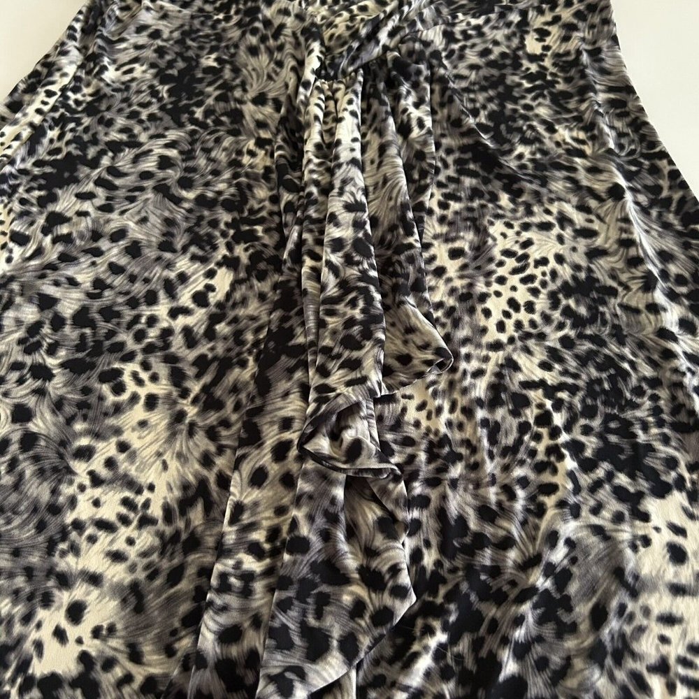 Lane Bryant V Neck Faux Wrap Leopard Midi Dress Stretch Ruffles Cinched Sz 14 16 - Picture 3 of 8